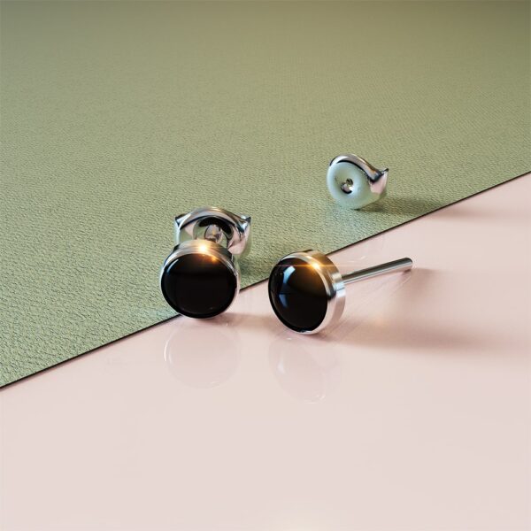 Solid 925 Sterling Silver Bezel Round Onyx Studs - Image 3