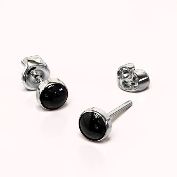 Solid 925 Sterling Silver Bezel Round Onyx Studs - Image 2