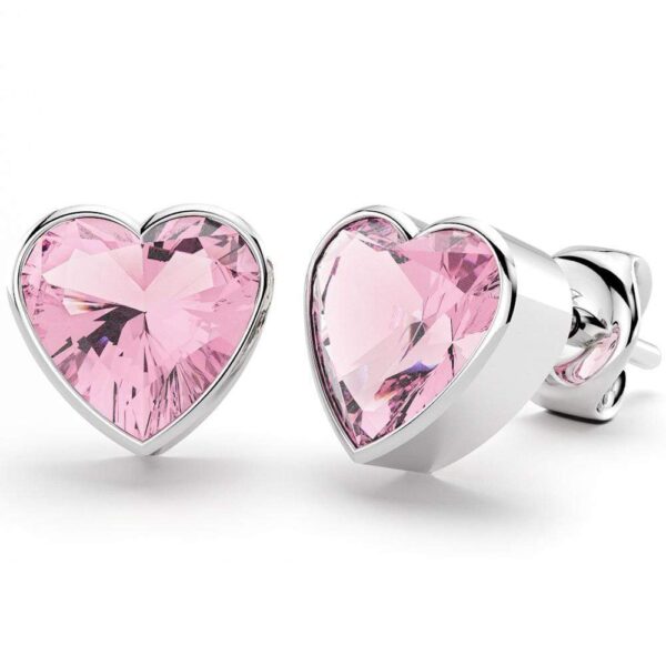 Solid 925 Sterling Silver Heart Bezel Studs Pink
