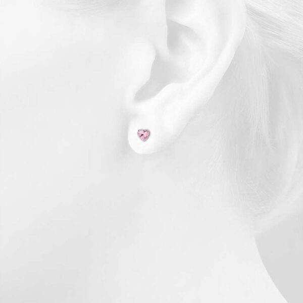 Solid 925 Sterling Silver Heart Bezel Studs Pink - Image 5