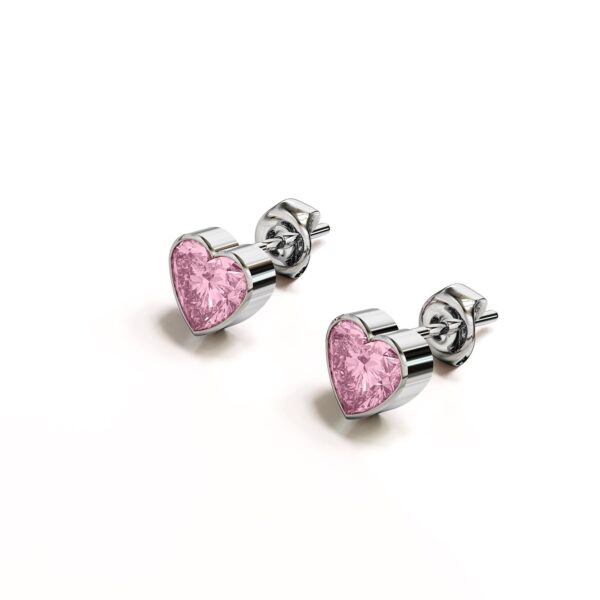 Solid 925 Sterling Silver Heart Bezel Studs Pink - Image 2