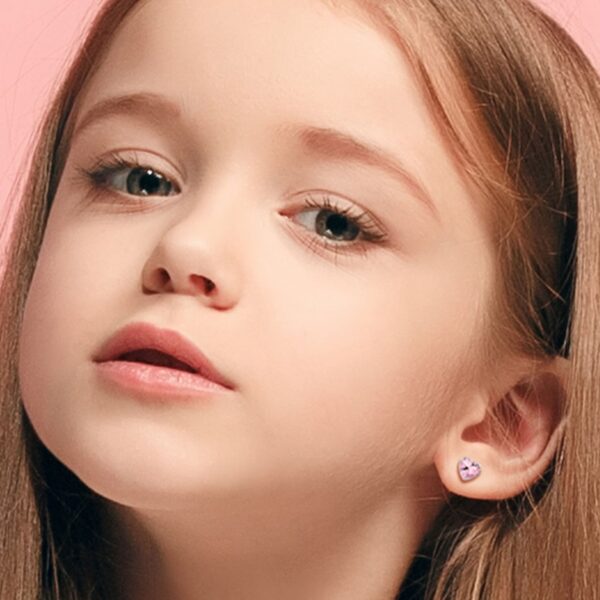Solid 925 Sterling Silver Heart Bezel Studs Pink - Image 3