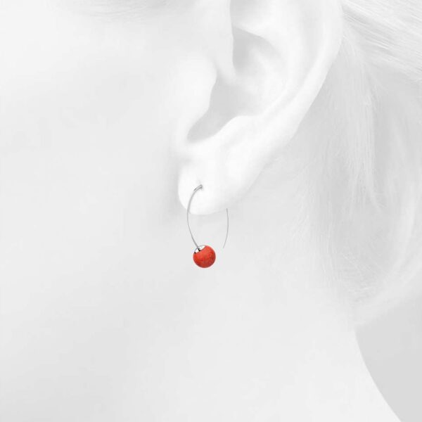Solid 925 Sterling Silver Round Red Coral Dangle Earrings - Image 3