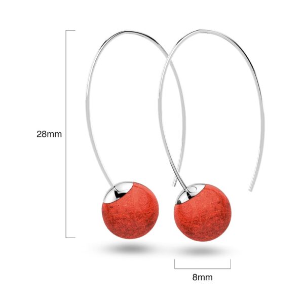 Solid 925 Sterling Silver Round Red Coral Dangle Earrings - Image 4