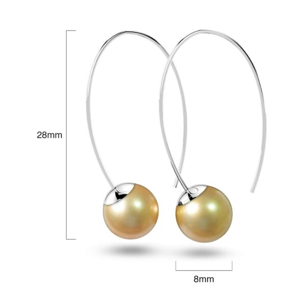 Solid 925 Sterling Silver Round Champagne Imitation Pearl Dangle Earrings - Image 4
