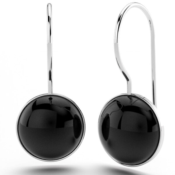 Solid 925 Sterling Silver Black Onyx Earrings Round Cabochon