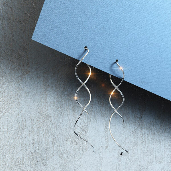 Solid 925 Sterling Silver Swirl Dangle Earrings - Image 2