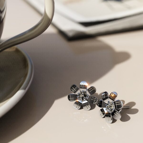 Solid 925 Sterling Silver Flora Stud Earrings 10mm - Image 3