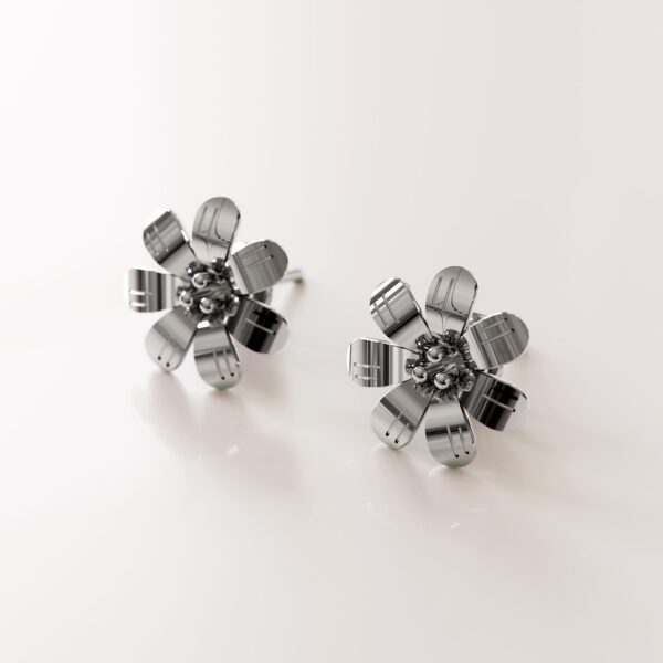 Solid 925 Sterling Silver Flora Stud Earrings 10mm - Image 2