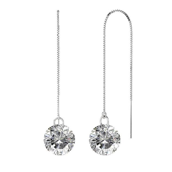Solid 925 Sterling Silver Clear Drop Threader Earrings