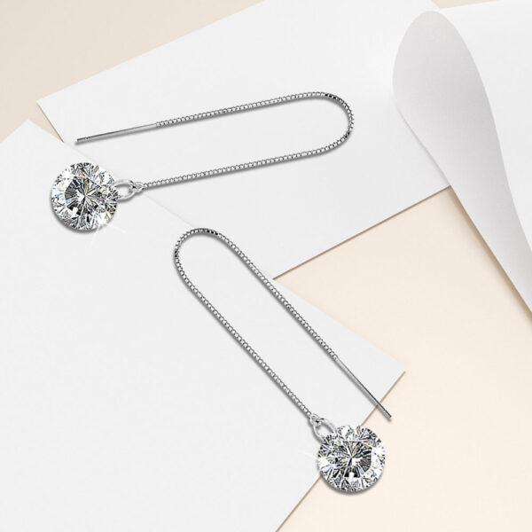 Solid 925 Sterling Silver Clear Drop Threader Earrings - Image 2
