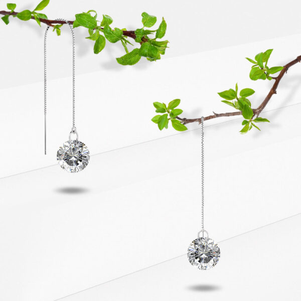 Solid 925 Sterling Silver Clear Drop Threader Earrings - Image 3