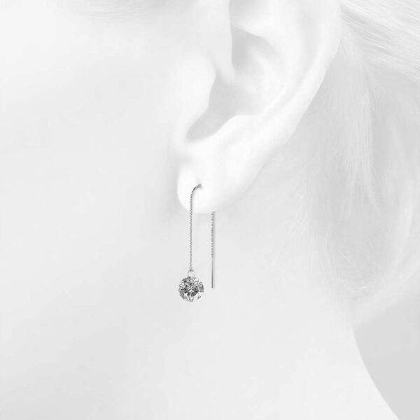 Solid 925 Sterling Silver Clear Drop Threader Earrings - Image 4
