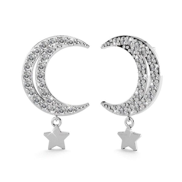 Solid 925 Sterling Silver Starmoon Stud Earrings