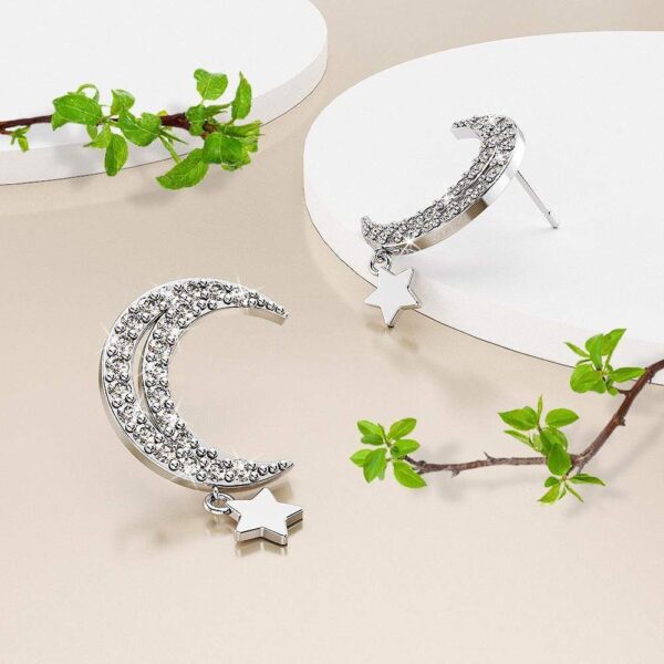 Solid 925 Sterling Silver Starmoon Stud Earrings - Image 2