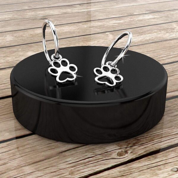 Solid 925 Sterling Silver Mini Puppy Paw Print Hoop Earrings - Image 3