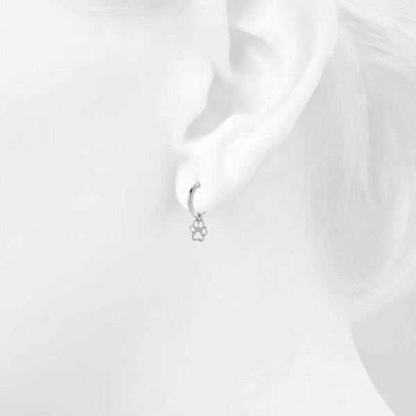 Solid 925 Sterling Silver Mini Puppy Paw Print Hoop Earrings - Image 4