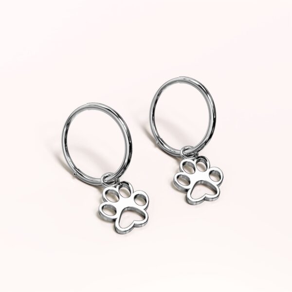 Solid 925 Sterling Silver Mini Puppy Paw Print Hoop Earrings - Image 2
