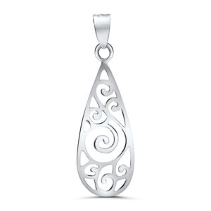 Solid 925 Sterling Silver Filigree Teardrop Pendant