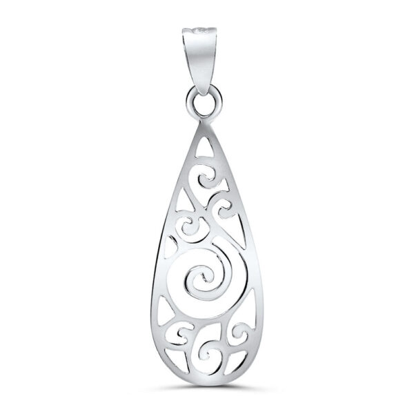 Solid 925 Sterling Silver Filigree Teardrop Pendant