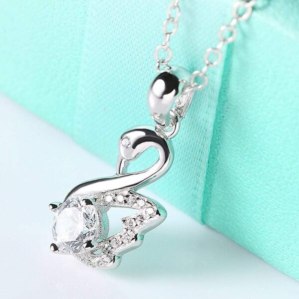 Solid 925 Sterling Silver Sparkling Swan Pendant - Image 3