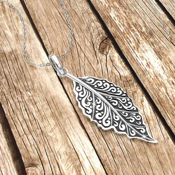 Solid 925 Sterling Silver Oxidised Large Leaf Pendant - Image 2