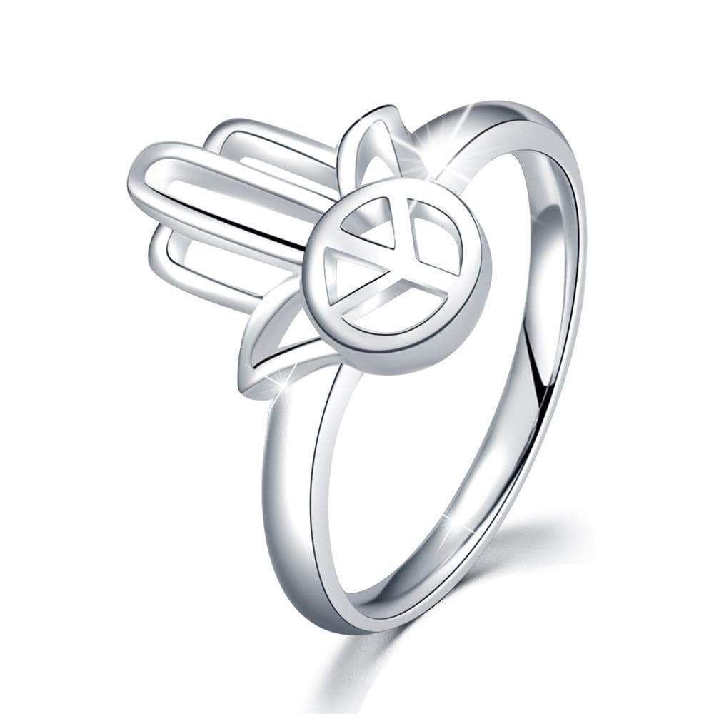 Solid 925 Sterling Silver Hand Of Peace Ring