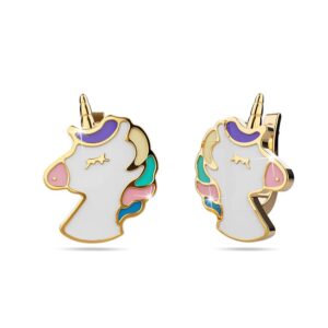 Colourful Magical Unicorn Gold Stud Earrings
