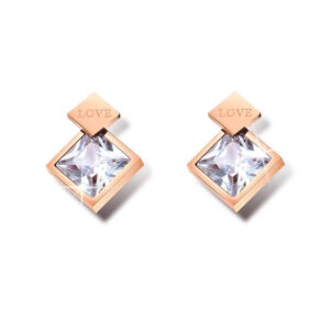 Bullion Gold Princess-Cut Simulated Diamond Love Earrings
