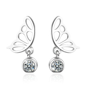 Butterfly Wings with Sparkling Zirconias Drop Earrings