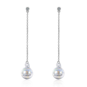 Sphere Rainbow Glass White Gold Layered Dangle Earrings